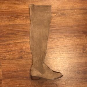 Beige Suede Knee High Boots